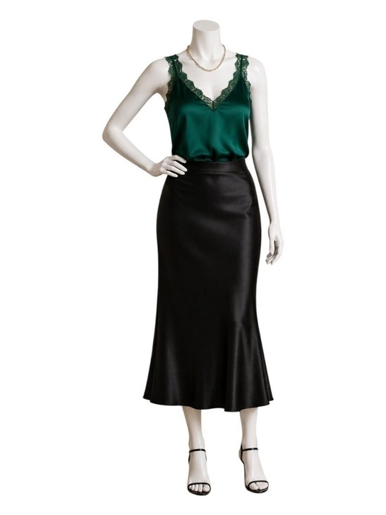 Skies Are Blue Tops - Emerald Satin Lace Cami Tank Small NWT By Skies Are Blue Quiet Luxury Chic